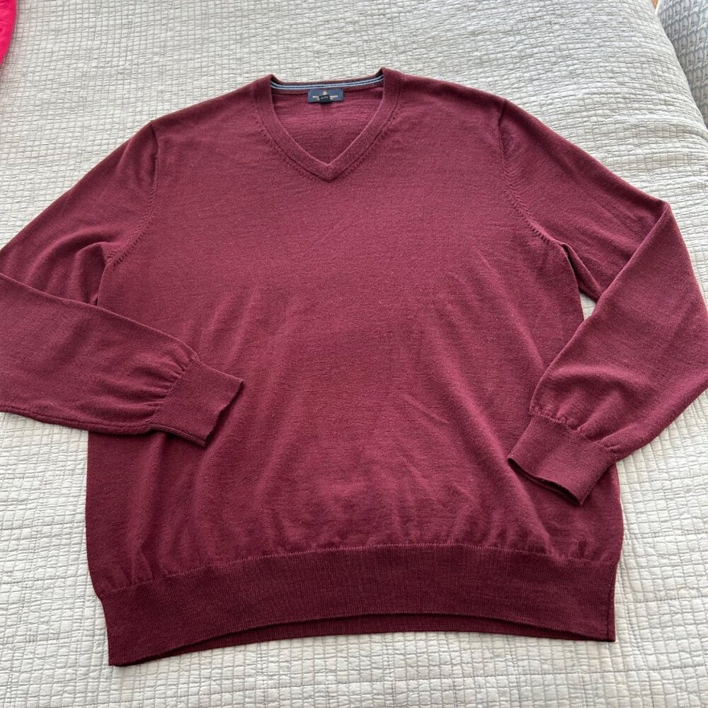 Brooks Brothers‎ Sweater Mens XL Merino Wool V Neck Burgundy Classic Pullover